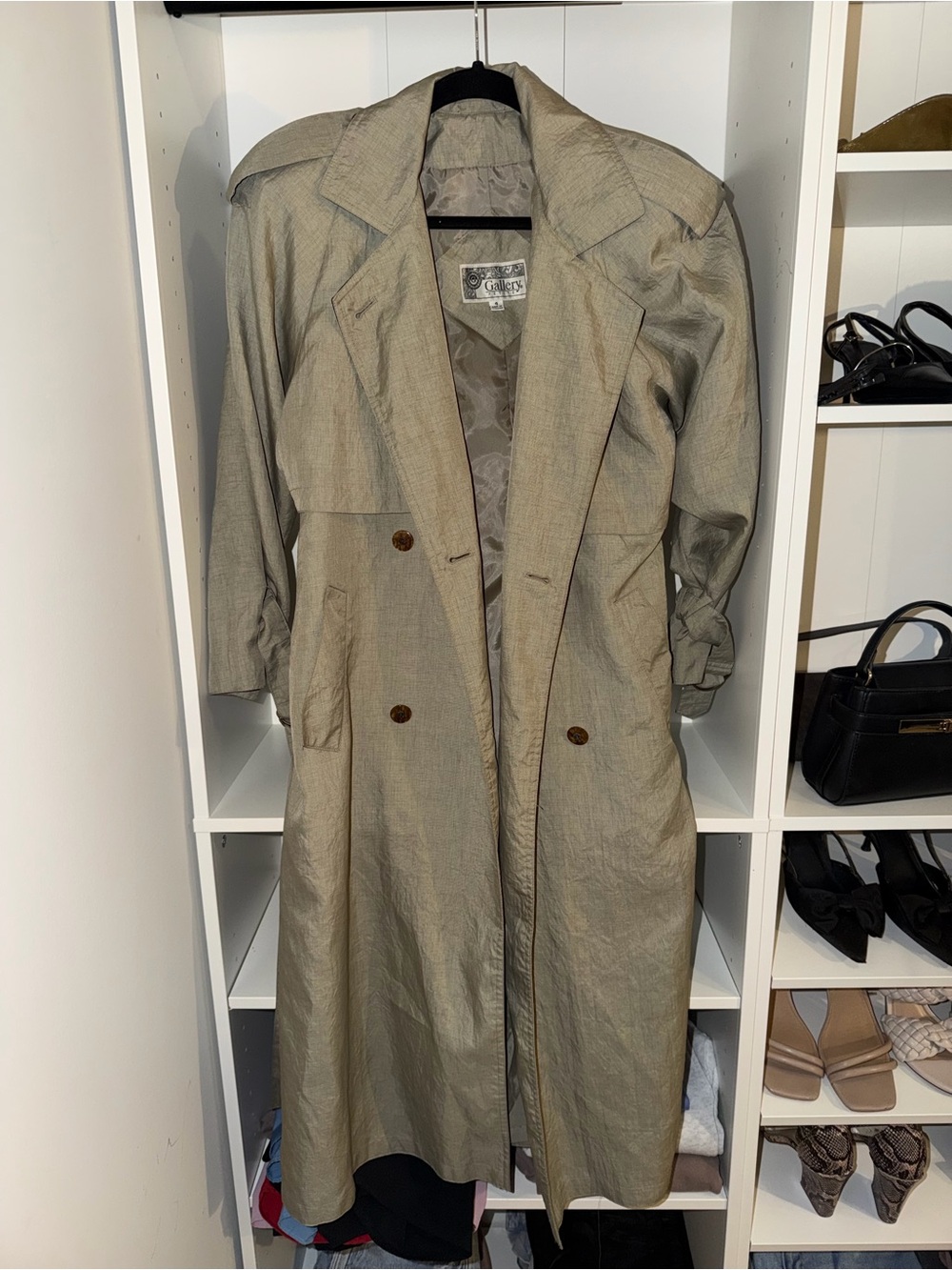 Light Taupe Double-Breasted Trench Coat - Women's